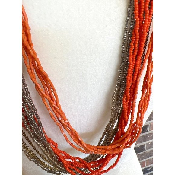 Shades of Orange 20 Strand Torsade Statement Necklace - Picture 6 of 8